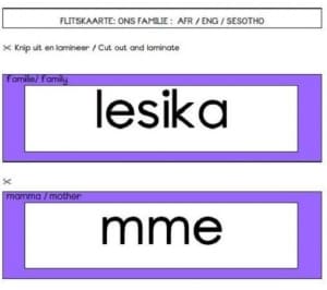 SESOTHO Flitskaarte ONS FAMILIE