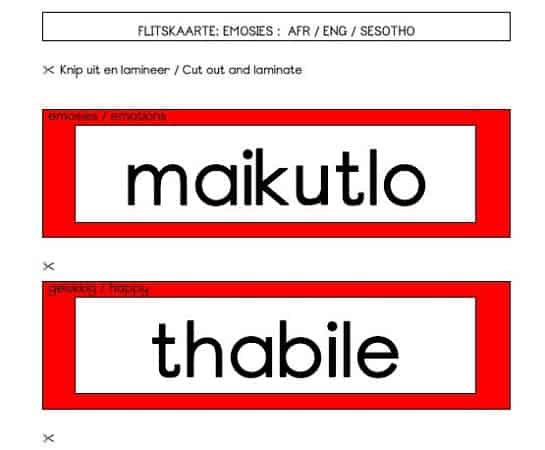 Sesotho Flitskaarte Emosies